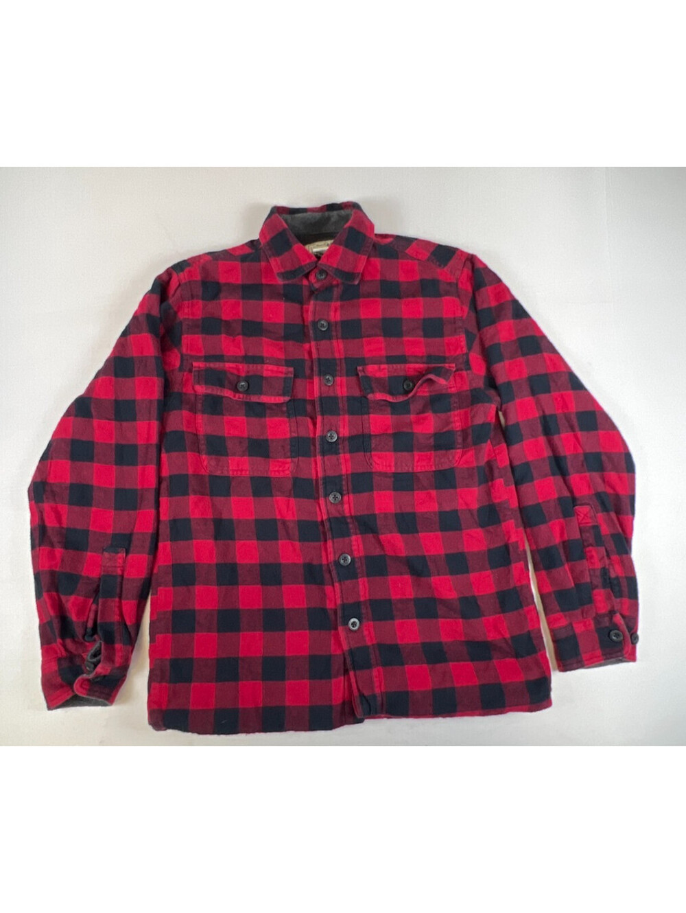 LL Bean Men XS Red Black Buffalo Plaid Fleece Lined Flannel Shirt Jacket